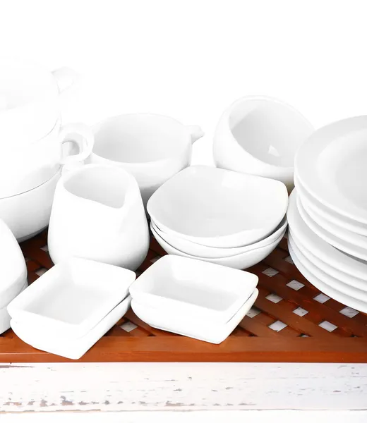 Different tableware on shelf, close up — Stock Photo, Image