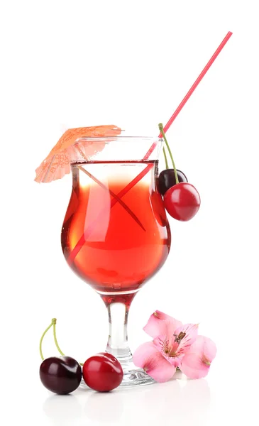 Refreshing cherry cocktail isolated on white — Stock Photo, Image