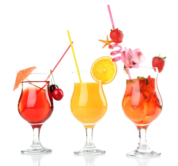 Refreshing fruit cocktails isolated on white — Stock Photo, Image