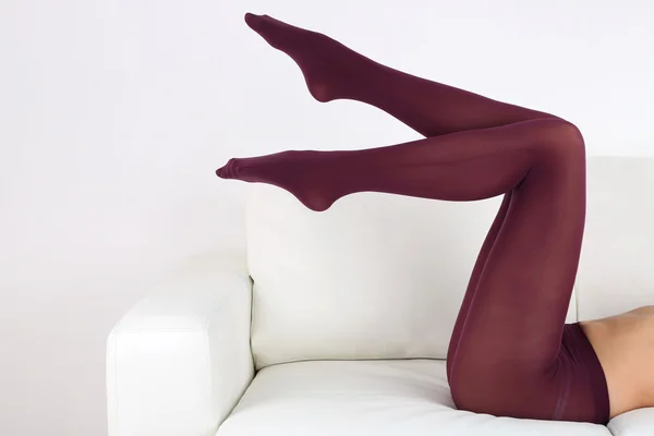 Calze su gambe donna perfetta, primo piano — Foto Stock