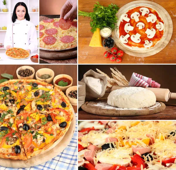 Collage di preparazione pizza — Foto Stock