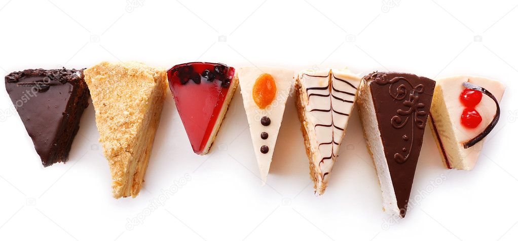 Assortment of pieces of cake, isolated on white