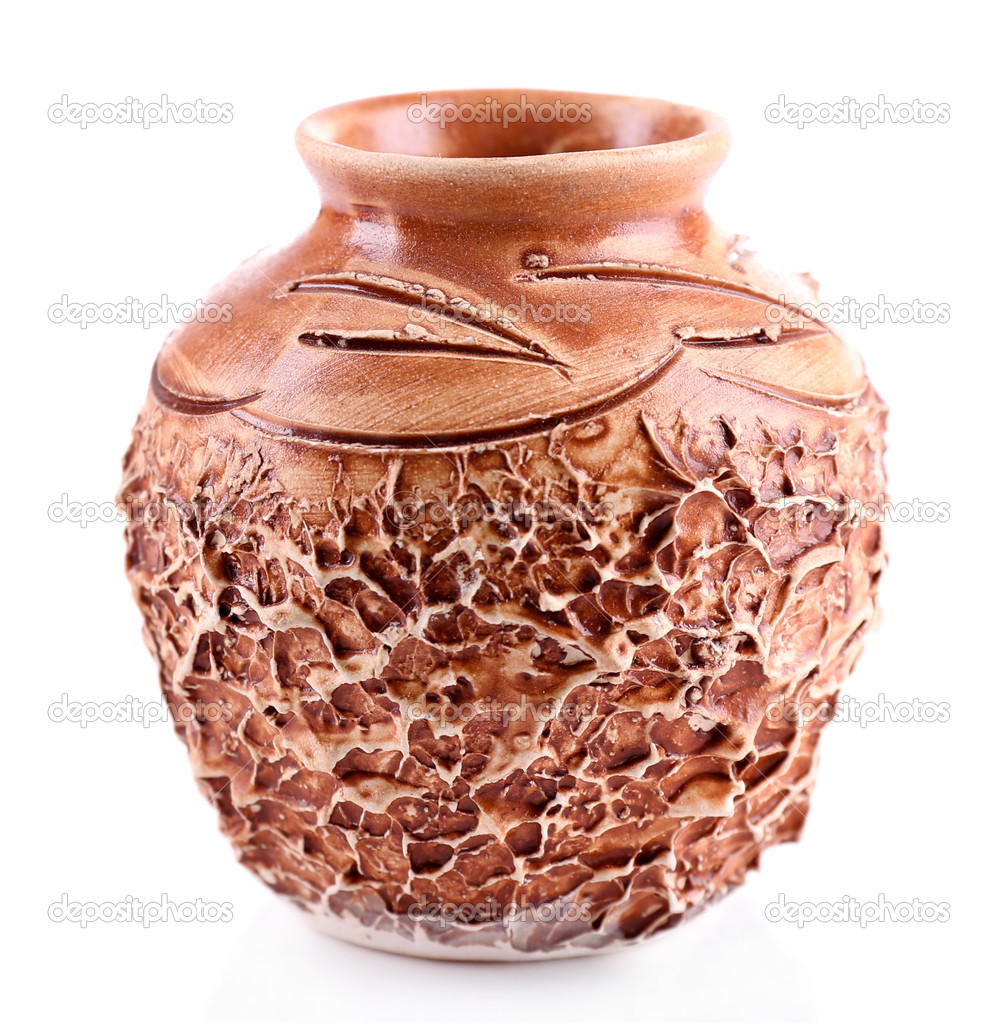 Vintage clay vase isolated on white
