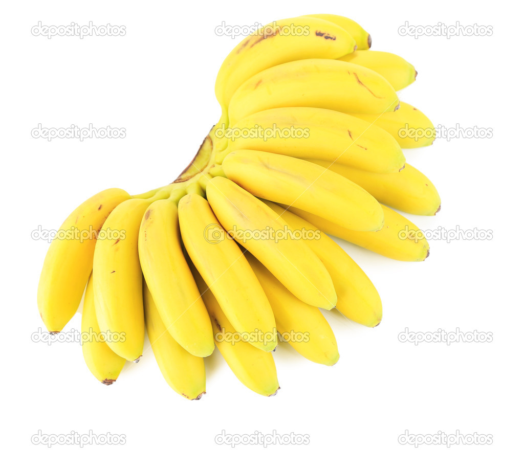 Bunch of mini bananas isolated on white