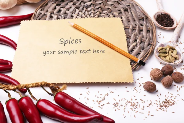 Spices and blank paper — Stock Photo, Image