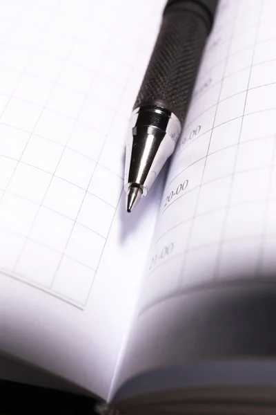 Pen on opened book, close up — Stock Photo, Image