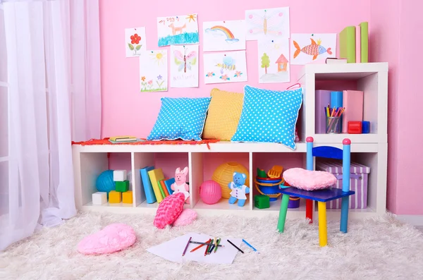 Interior of classroom in pink tones at school — Stock Photo, Image