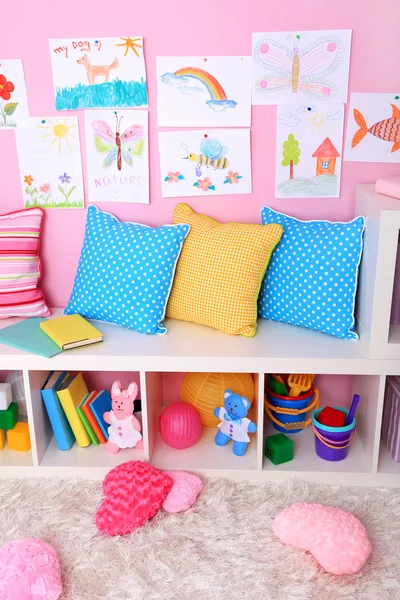 Interior of classroom in pink tones at school — Stock Photo, Image