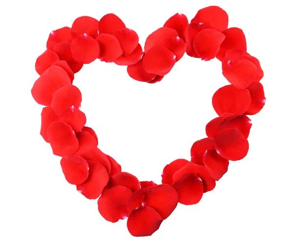 Petals of red roses in heart shape — Stock Photo, Image