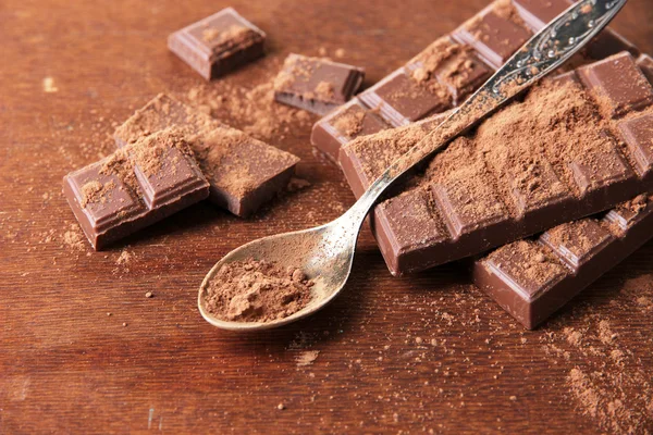 Cocoa powder and chocolate — Stock Photo, Image