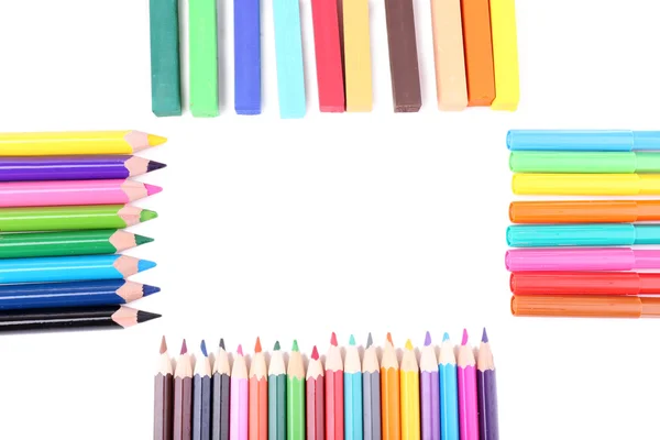 Cadre avec crayons et pastels à la craie — Photo