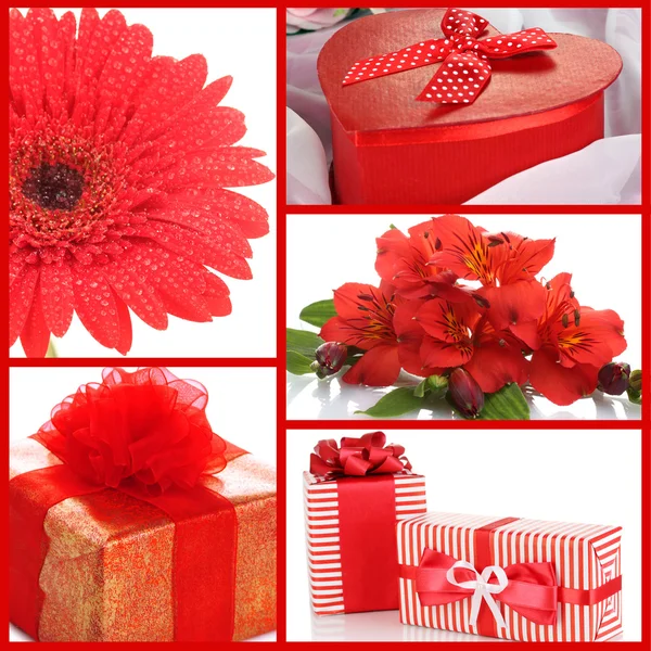 Collage de fotos con flores y regalos —  Fotos de Stock
