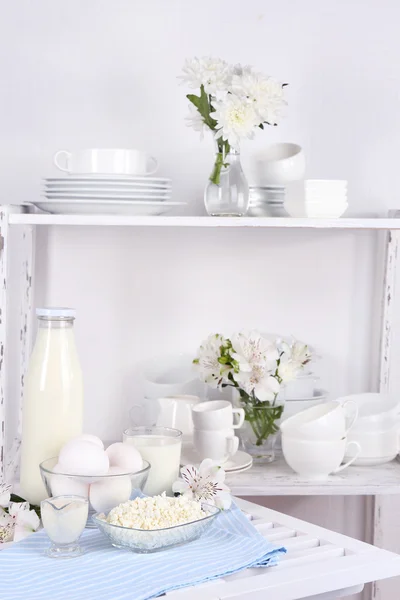 Still life with tasty dairy products on table — Stock Photo, Image