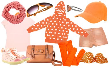 kolaj üzerinde beyaz izole turuncu renklerde kıyafetler