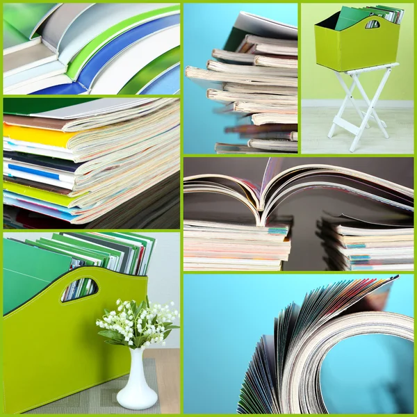 Collage of colorful magazines close-up — Stock Photo, Image