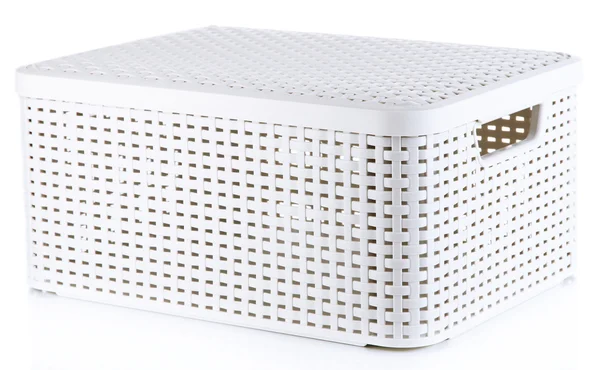 Пластиковий кошик для зберігання речей ізольовано на білому — стокове фото