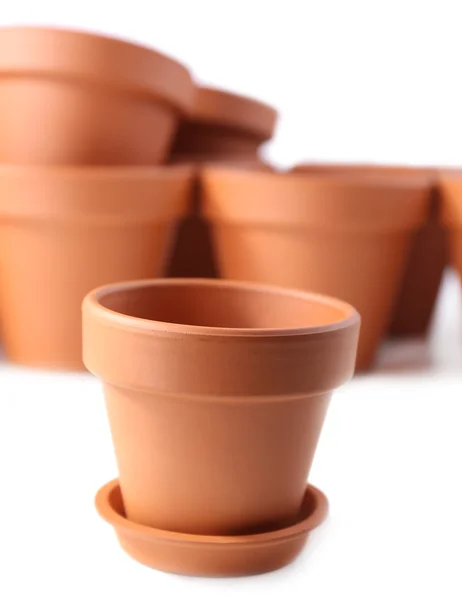 Clay flower pots, isolated on white — Stock Photo, Image