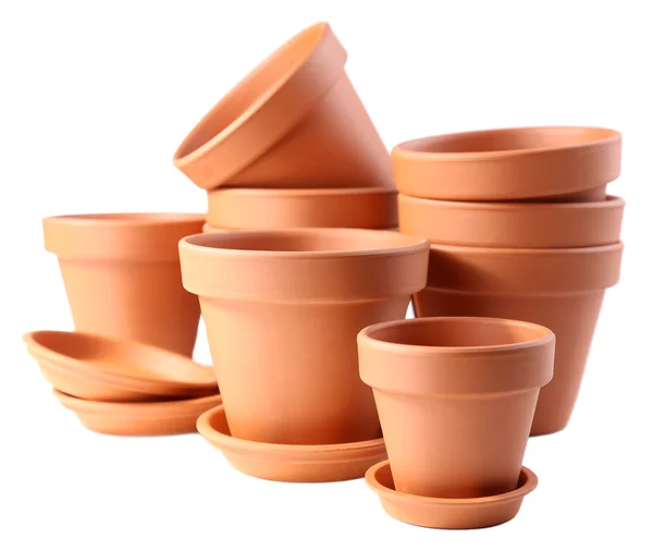 Clay flower pots, isolated on white — Stock Photo, Image