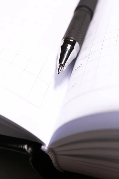 Pen on opened book, close up — Stock Photo, Image