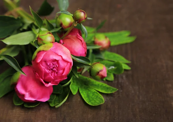 Beautiful peonies  on  wooden  background — Stock Photo, Image