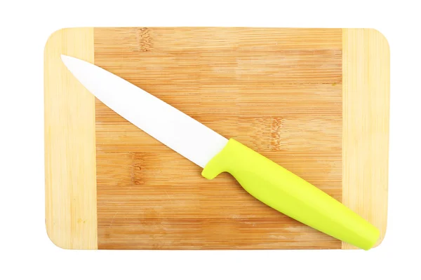 Kitchen knife and cutting board isolated on white — Stock Photo, Image