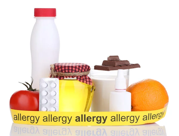 Allergieauslösende Lebensmittel isoliert auf weiss孤立的白色衬底上的过敏食物 — 图库照片