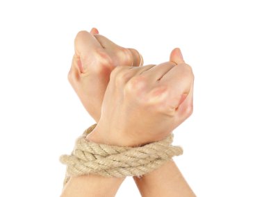 bağlı eller, izole beyaz