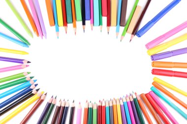 ile renkli boya kalemi ve tebeşir pastel, üzerinde beyaz izole