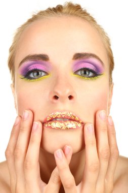 parlak bir makyaj, güzel bir kadınla yakın çekim