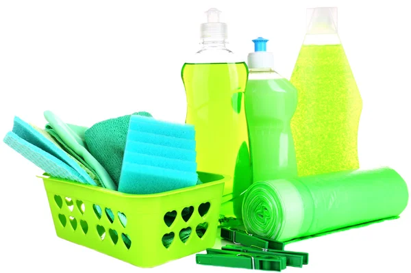 Prodotti per la pulizia isolati su bianco — Foto Stock