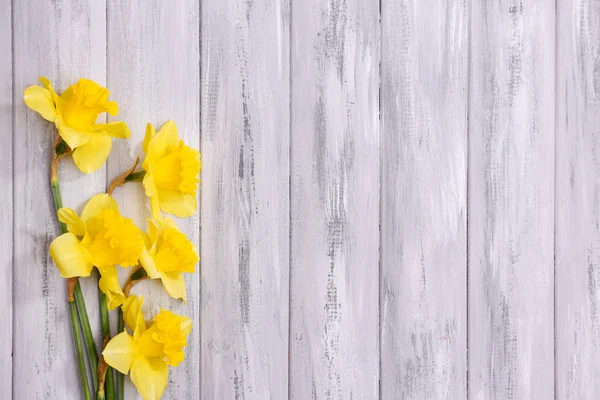 Hermosas flores sobre fondo de madera de color — Foto de Stock
