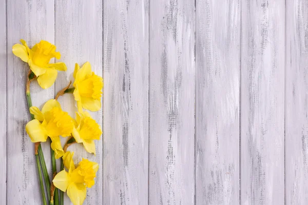 Lindas flores na cor de fundo de madeira — Fotografia de Stock