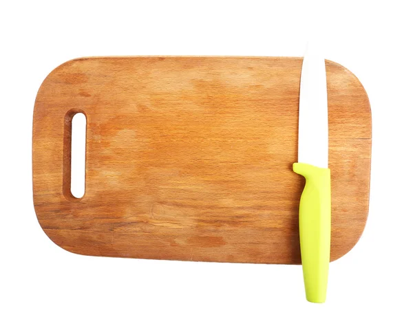 Kitchen knife and cutting board isolated on white — Stock Photo, Image