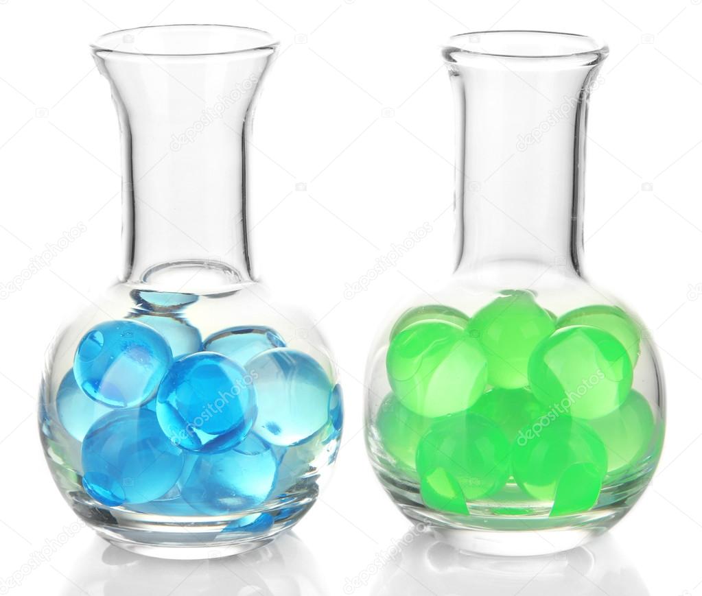 Flasks with hydrogel isolated on white