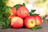 Картина, постер, плакат, фотообои "ripe sweet apples with leaves on nature background", артикул 47542743