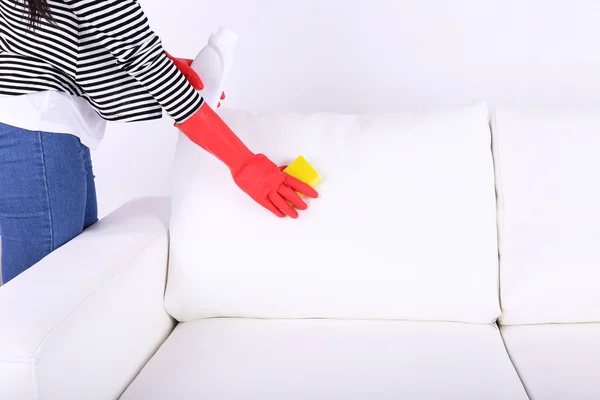 Cleaning white sofa — Stock Photo, Image