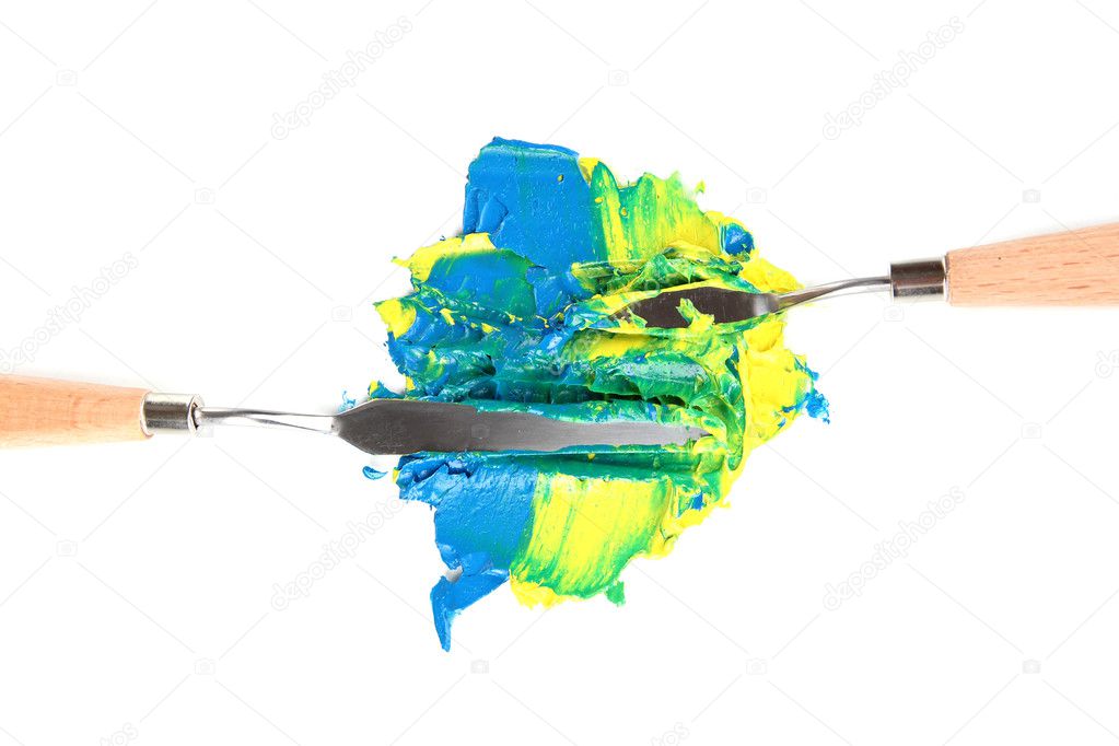 Painting palette knifes with paint