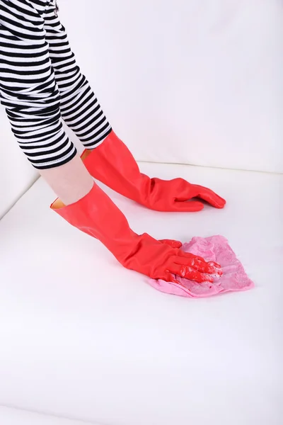 Cleaning white sofa — Stock Photo, Image