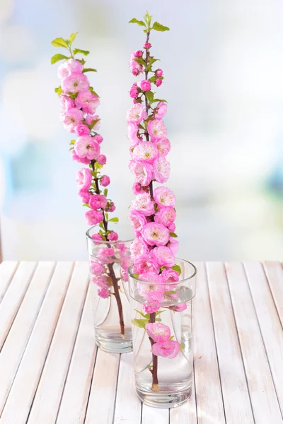 Beautiful fruit blossom in glass on table on light background — Stock Photo, Image