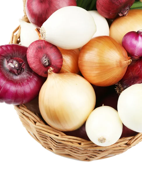 Different raw onion, isolated on white — Stock Photo, Image