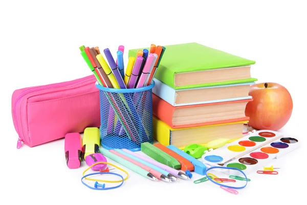 Bright school supplies isolated on white — Stock Photo, Image