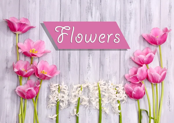 Beautiful flowers on color wooden background — Stock Photo, Image
