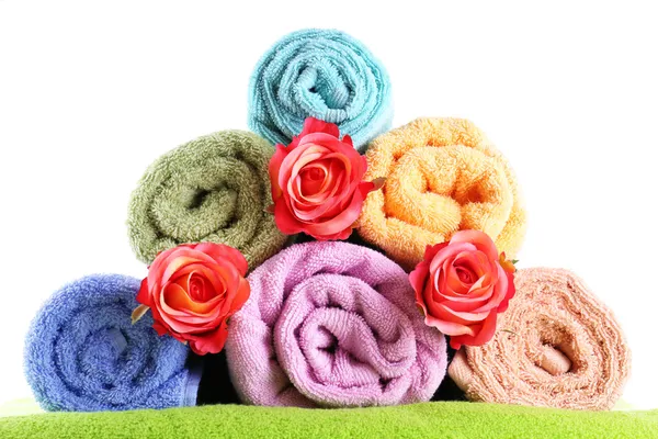 Colorful towels isolated on white — Stock Photo, Image