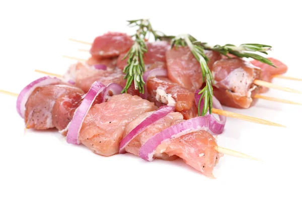 Raw pork kebab isolated on white — Stock Photo, Image