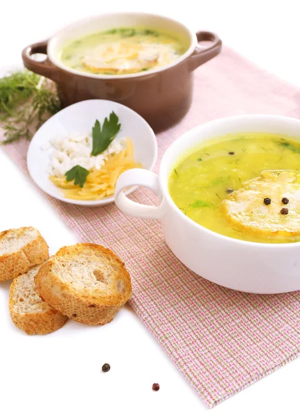 Zuppa saporita in casseruola, isolata su bianco — Foto Stock