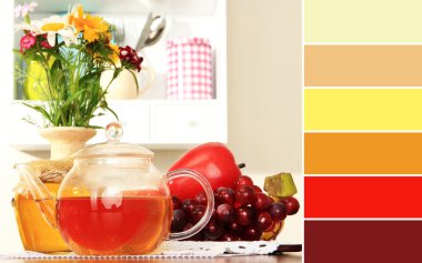 Kitchen composition. Color palette with complimentary swatches