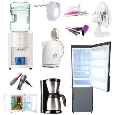 Ev aletleri beyaz izole kümesi