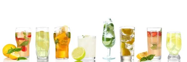 Collage van koude limonade geïsoleerd op wit — Stockfoto