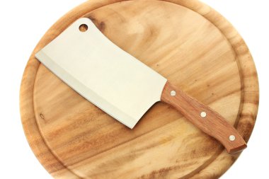 ahşap arka plan yakın çekim üzerinde et cleaver