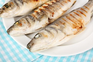 Nefis ızgara balık plaka üzerinde tablo yakın çekim